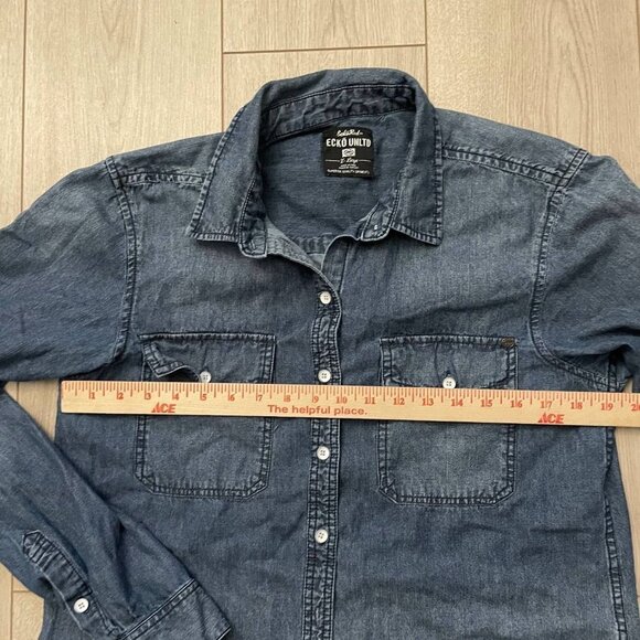 Ecko Unltd Men's Button Up Denim Shirt Slim Fit Blue Size XL - Picture 5 of 9